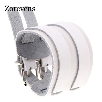 

Modyle Men Women Genuine Leather Wrap Bracelet Wristband Cuff Cowhide Wide Leather Bangles Double Belt Buckle Hand Jewelry