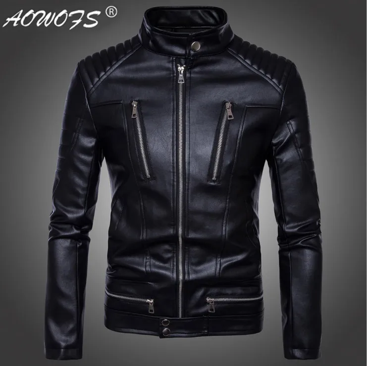 

Vogue Tideest British Motorcycle Leather Jacket Men Classic Design Multi-Zippers Biker Jackets Male Bomber Leather Jackets Coats