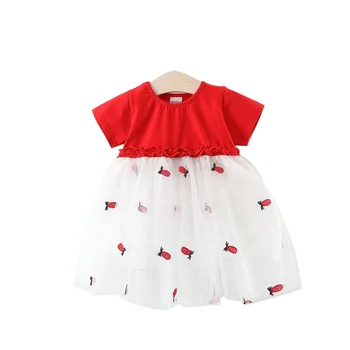 

2019 Korean version of summer girls sweet princess dress stitching mesh dress pineapple dress