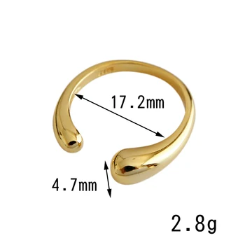 

SUNIANGON Delicate Water Drops Open Rings Real 925 Sterling Silver Small Polished Wedding Gold Rings Adjustable Women 925 Jewelr