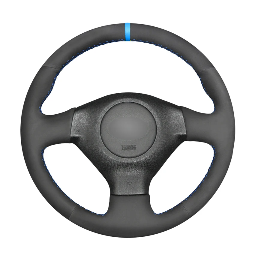 MEWANT Black Suede Light Blue Marker Steering Wheel Cover for Subaru