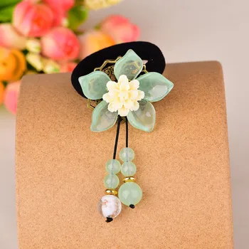 

Temperamental Simple Blue Coloured Glaze Flower Leaves Pendant Beads Hairbands Translucent Smooth Head Rope Woman Headwear