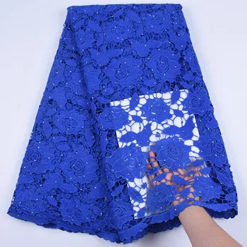 

2019 New Fashion Guipure Cord Lace Fabrics R Blue Water Soluble Cord Laces With Stones For Nigerian Daily Dress F1702