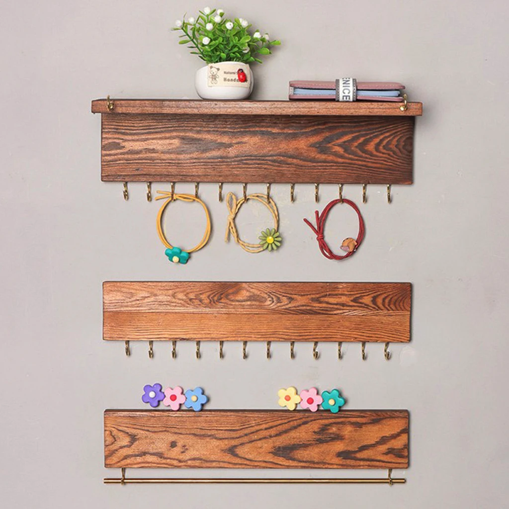 3Pcs Wall Mounted Jewelry Organizer, Rustic Wood Rack for Earring, Bracelet and Necklace Holder - Jewelry Hanger Rack Set