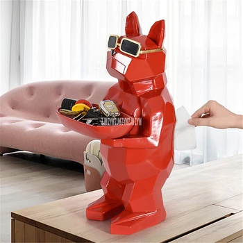 

XR-319 Multifunctional Doorway Creative Tissue Box Desktop TV Wine Cabinet Tea Table Dog Key Candy Resin Dog Storage Ornament