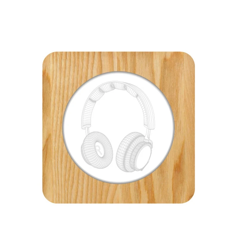 

3D LED Wooden Crafts Headphone Modeling Night Light Table Lamp Children Gift