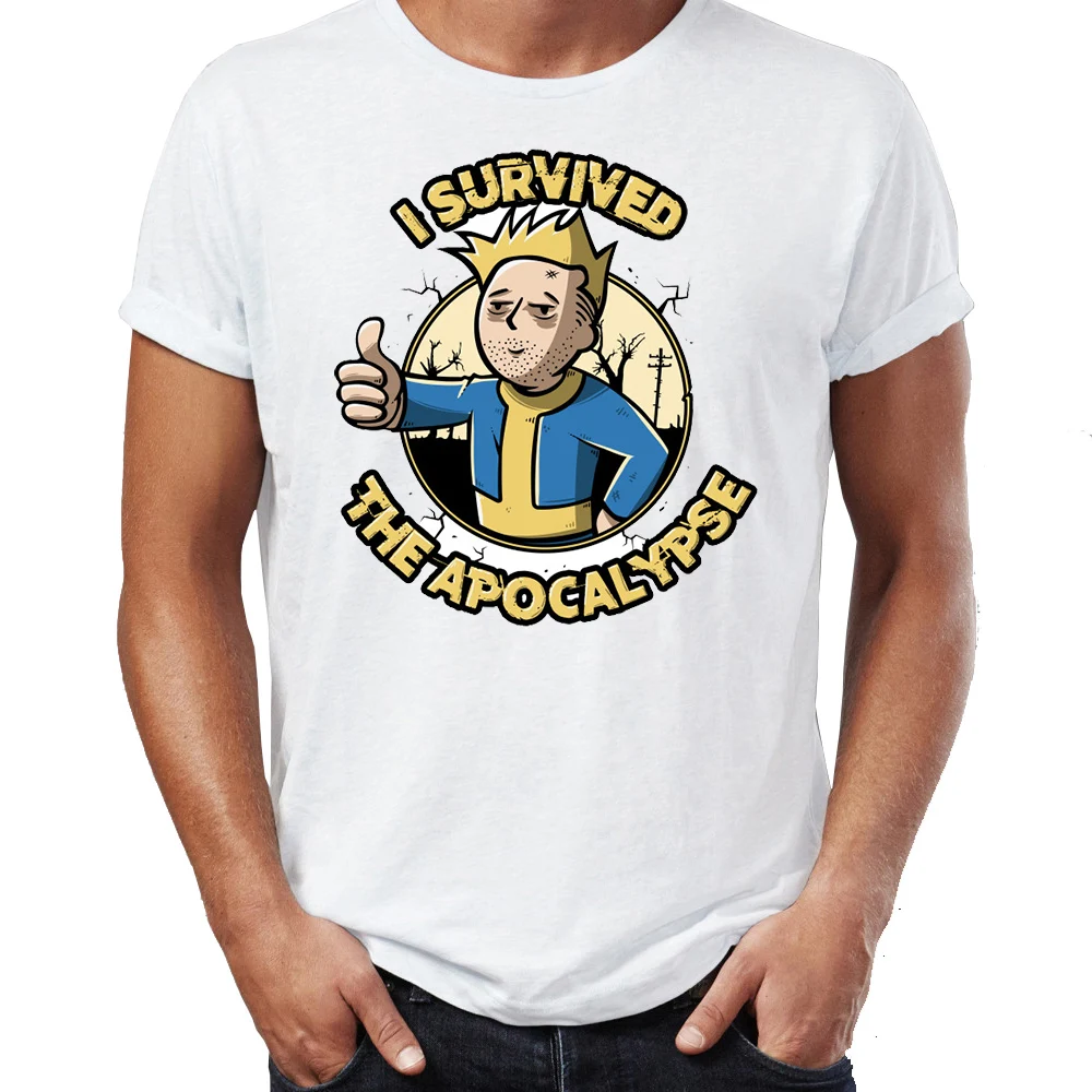 

Men's T Shirt I Survived The Apocalypse Fallout Vault Boy Funny Awesome Artwork Drawing Printed Tee