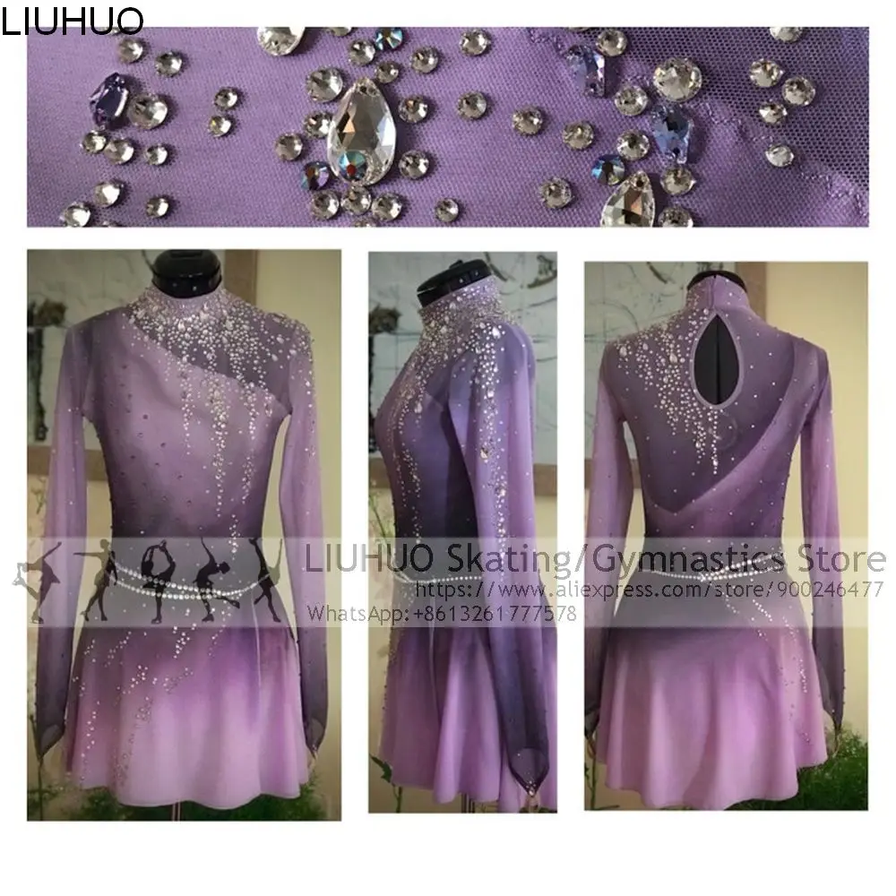 LIUHUO Costume Pattinaggio Su Ghiaccio Per Bambine - Viola Sfumato, Confezione Su Misura Per Competizioni