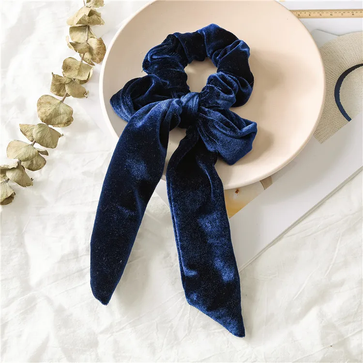 Velvet Ribbon Pleated Tie Elastic Hair Band Hair Headband Hair Accessories Women Solid Color Big Bow Girl Hair Band Bow Ornament - Цвет: A43-3