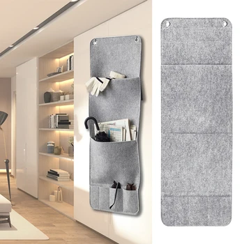 

Gray Wall Hanging Style Felt Storage Hanging Bags 6 Pockets Wall Mounted Wardrobe Hang Bags Wall Pouch Cosmetic Toys Organizer