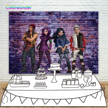 

Cartoon Character Descendant Backdrop for Photography Vintage Brick Wall Photo Background For Kids Birthday Party Decor Banner
