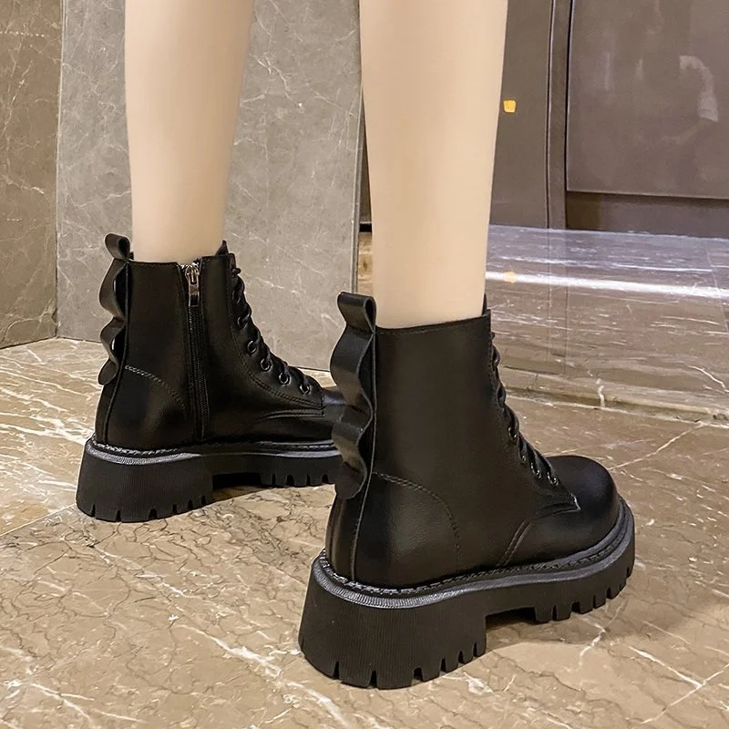Zapatos de Rock para mujer, botas negras de diseñador de lujo con punta  redonda, con cordones y cremallera, moda de verano, 2021|Botas hasta el  tobillo| - AliExpress