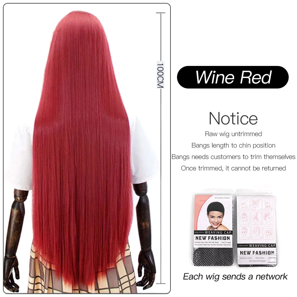 LiangMo Длинные прямые Аниме парик черный фиолетовый черный красный розовый синий темно-коричневый 100 см синтетические волосы парик - Цвет: 3