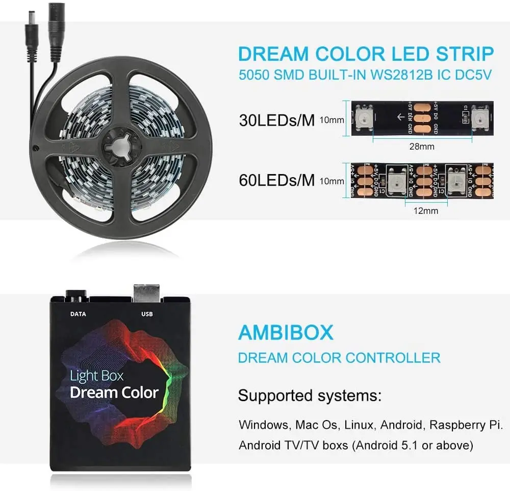 Ambi светильник комплект USB светодиодная лента 5050 RGB Мечта Цвет ws2812b полоса для ТВ