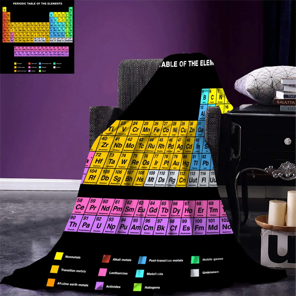 

New 3D Digital Printing of Periodic Table of Elements on The Market, Sofa Cover Blanket, Flannel, Single Layer Blanket to Map