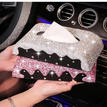 Автомобильная коробка для салфеток с милым бриллиантом, Модная креативная Автомобильная интерьерная коробка для поручней, коробка для салфеток, коробка для хранения женских хрустальных украшений