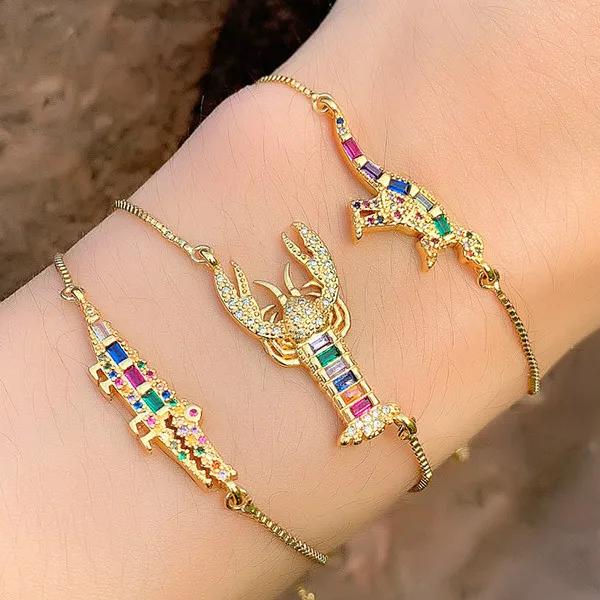 

Autumn Style Gold Cubic Zirconia Bracelet & Bangle Women Rainbow Shell Bracelet Luxury Adjustable Heart Eye Snake Chain Bracelet
