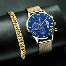 

Men New Sport Watch Quartz WristWatch Men Business Stainless Steel Watches Casual Male Gold Bracelets Creative Watch Clock