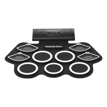 

ELOS-Portable Electronics Roll Up Drum Pad Set 9 Silicon Pads Built-In Speakers with Drumsticks Foot Pedals USB 3.5mm Audio Cabl