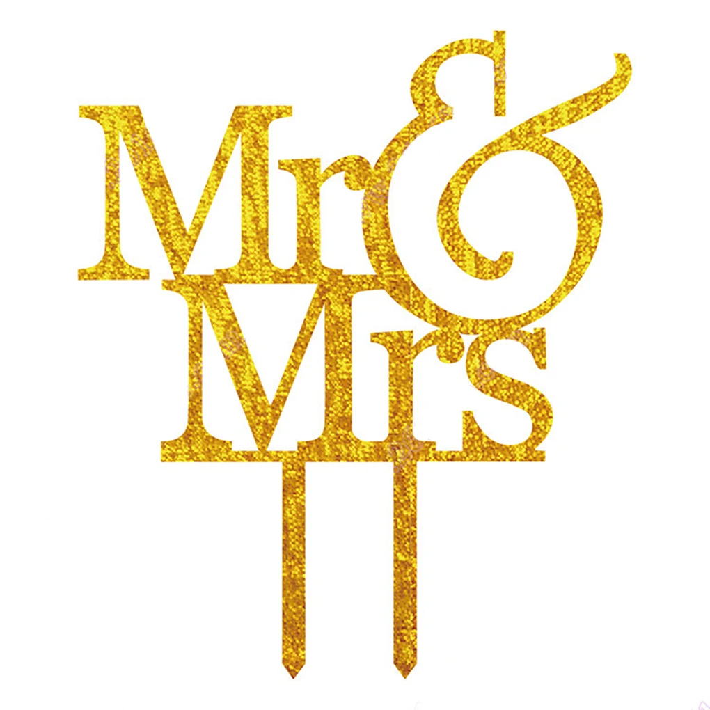 Украшения для свадебного торта Mr And Mrs золотистые серебристые черные