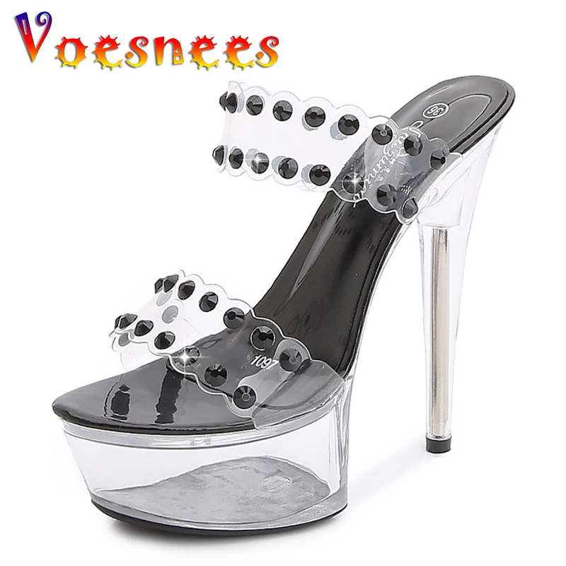 

Voesnees Slipper Clear Heels For Women Fashion Show Sandals Summer New 2021 High Heels Sexy Sandalia Transparent 15cm Party Shoe