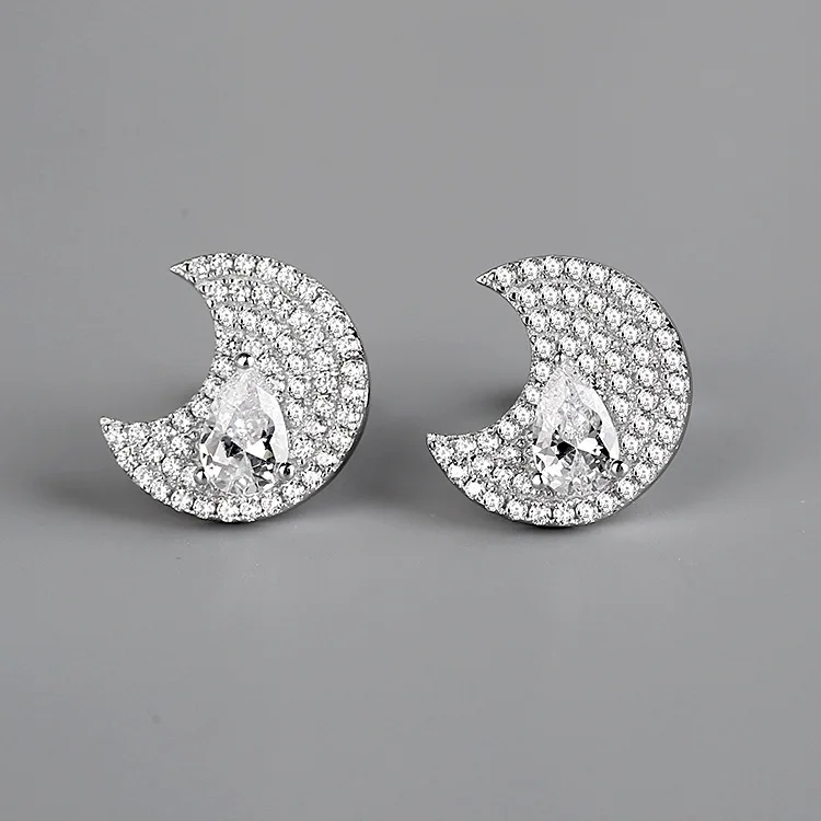 

CMajor Latest S925 Sterling Silver Imported 7A Cubic Zircon Korean Fashion Temperament Moon Style Stud Earrings for Women