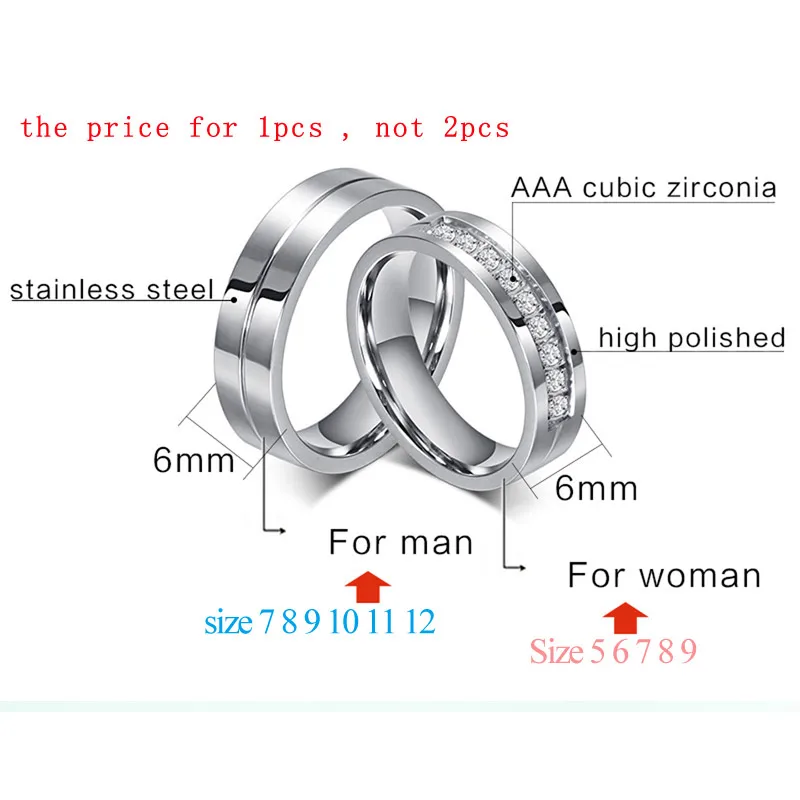 Bling Cubic Zirconia Wedding Band Rings Free Engraving Record Name Date Love Info Stainless Steel Jewelry wedding rings finger rings ring jewelry cubic zircon ring