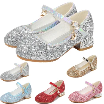 

Fashion Children Sandals Kids PU Leather Buckle Strap Princess Shoes Girls Party Glitter Rhinestone High heel Sandals Star moon