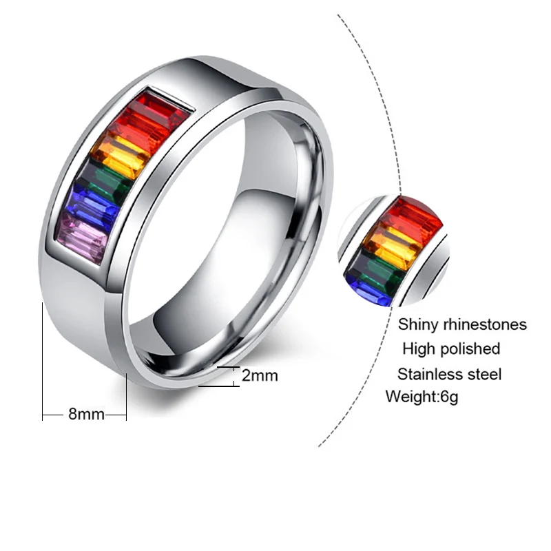Радужные красочные кольца ЛГБТ обручальные кольца 316L из нержавеющей стали титановые кольца для влюбленных пар женские мужские ювелирные изделия - Цвет основного камня: Темно-синий