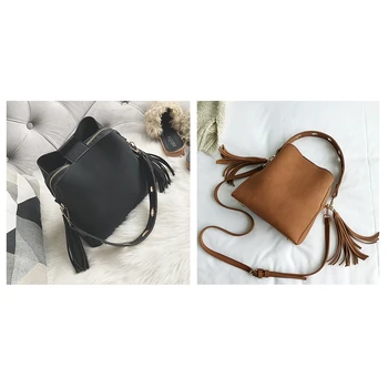 

2 Pcs Fashion Scrub Women Bucket Bag Vintage Tassel Messenger Bag High Quality Retro Shoulder Bag Simple Crossbody Bag Tote (Bro