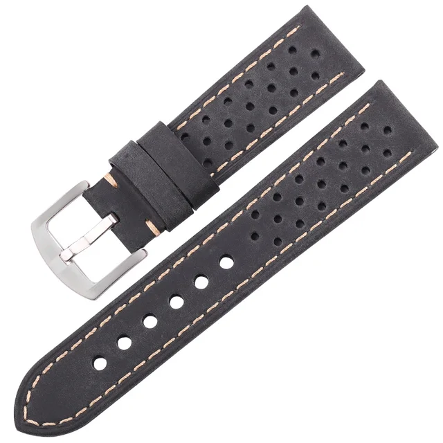 Cowhide Watchbands 20mm 22mm Genuine Leather Vintage Wrist Strap Belt For Samsung Galaxy Watch 46mm Bracelet Black Silver Clasp