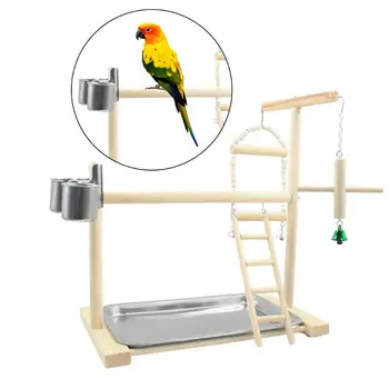

Wood Parrot Playstand Perch Playstand Gym Stand Playpen Ladder with Feed Cups M68E