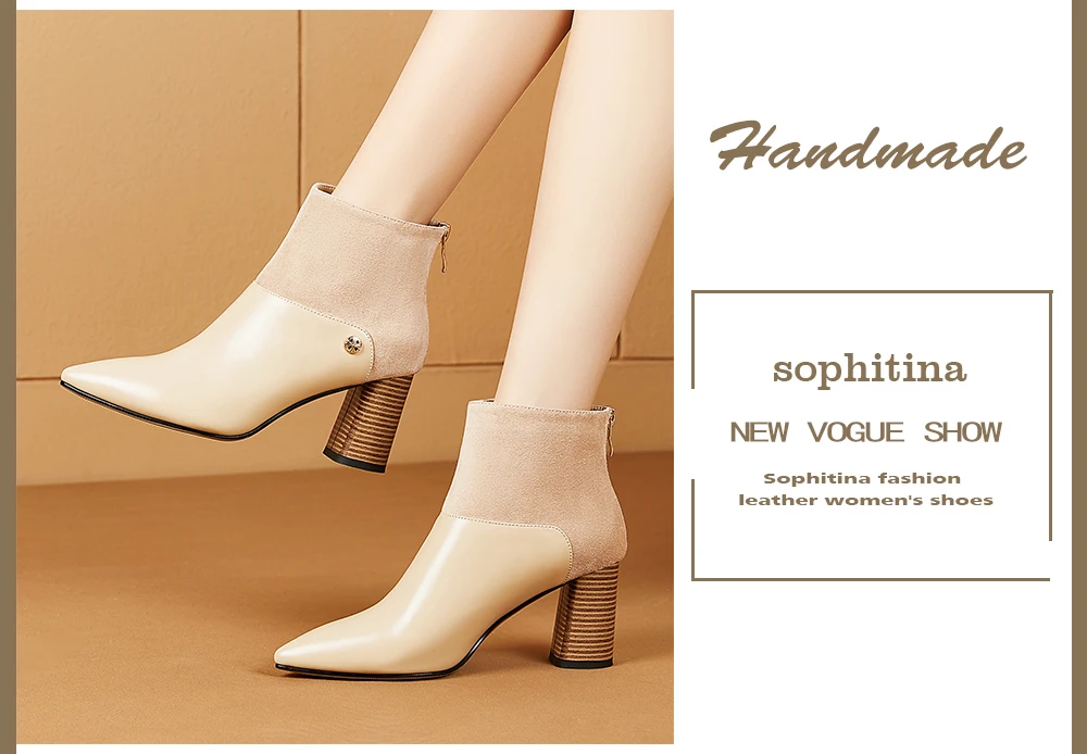 SOPHITINA/женские ботинки ручной работы; обувь ручной работы из высококачественной натуральной кожи на квадратном каблуке; женские ботинки на высоком каблуке 7,5 см на молнии; MO271