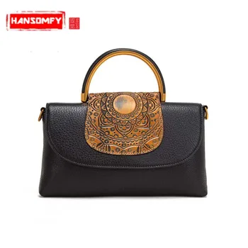

Women Handbag Embossed Pattern Shoulder Diagonal Female Handbag Cow Leather First Layer Cowhide New Retro 2020 Genuine Leather