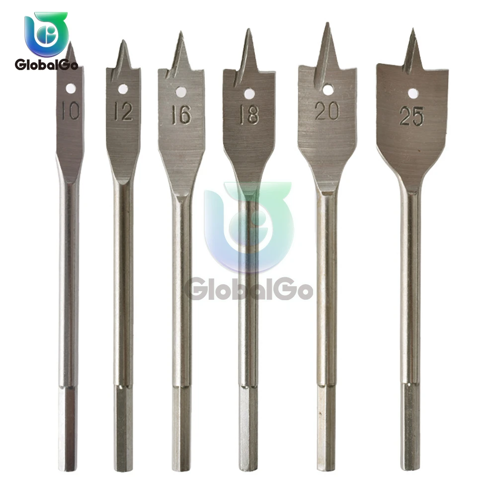 6pcs/Set Titanium Coating Hex Shank Spade Bits Flat Boring Bit Wood Drill Bit Power Tools Hole Saw Woodworking Flat Drill Bits