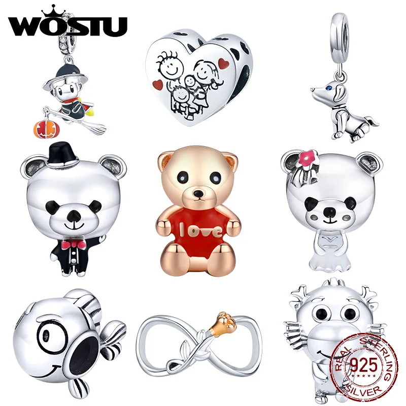 WOSTU 925 пробы г жа медведь невесты с платье эмаль Очаровательные бусы подходят к