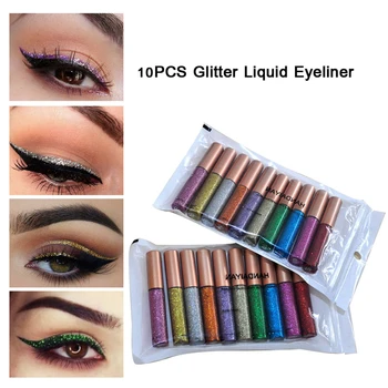 

HANDAIYAN 10Pcs/set Colorful Shimmer Eyeliner Makeup Cosmetics Shining Glitter Liquid Eyeliner Long Lasting Pencils