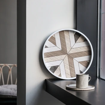 

Creative tea time coffee cake plate hexagonal round dessert food storage tray Nordic dessert plate wooden tray LB72707