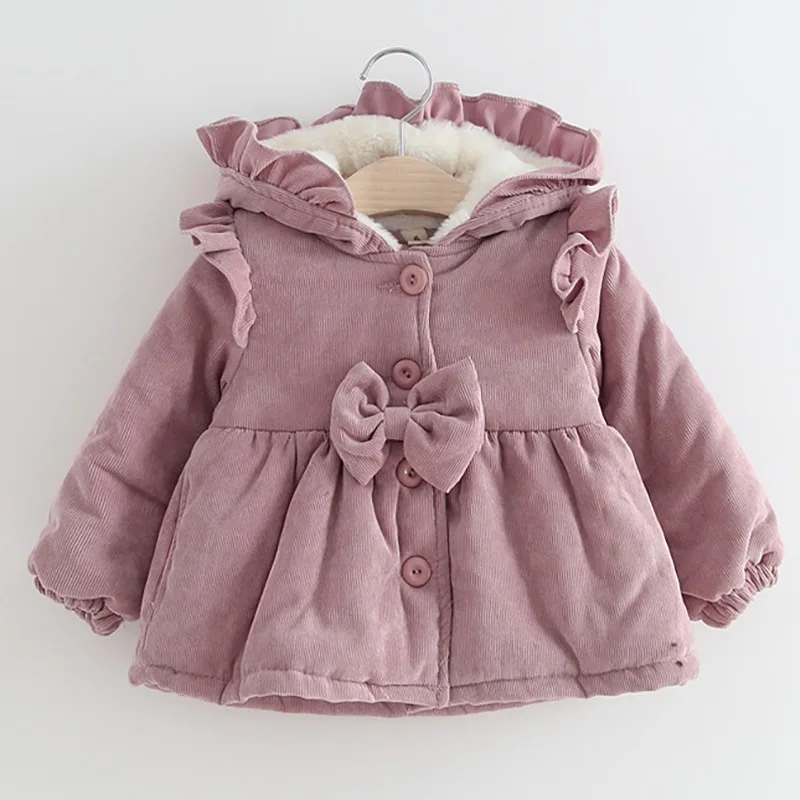 Детская верхняя одежда, зимнее теплое пальто для маленьких девочек, куртка с капюшоном для малышей, милое плотное бархатное пальто для малышей
