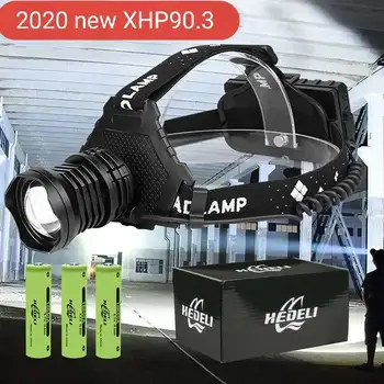 

Most Powerful XHP90.3 Led Headlamp 400000LM Head lamp USB Rechargeable Headlight Waterproof Zoom Fishing Light Use 18650 Battery