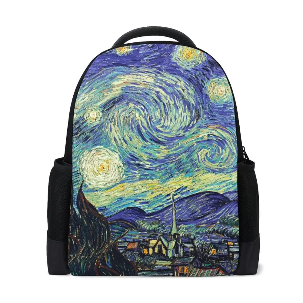 

ALAZA Teenager Backpacks Eiffel Van Gogh Printing Large Space Polyester Laptop Bag School Travel Shoulder Bag Custom Your Design