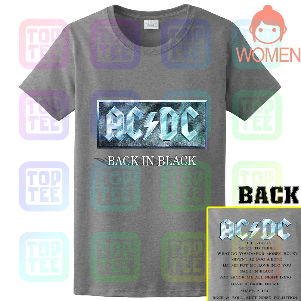 WOMEN-GRAY Vintage 1996 AC DC T-Shirt 90s Graphic Rock Back in Black Size L - Цвет: WOMEN-GRAY