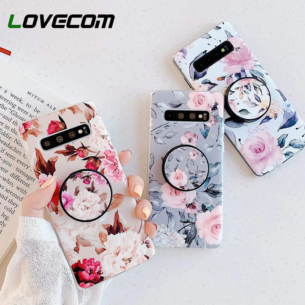 

LOVECOM Retro Flower Stand Phone Case For Samsung Note 10 Pro A50 A70 Case For Samsung S8 S9 S10 Plus Shell Soft IMD Phone Cover