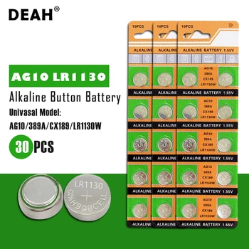 

DEAH 30PCS 1.55V AG10 LR1130 Alkaline Cell Coin Battery AG 10 SR54 189 389 SR1130 L1131 G10A Button Batteries For Watches Toys