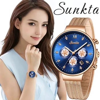 

SUNKTA Luxury Women Watches Simple Business Women Clock Quartz Watch Fashion Women Watch Women Reloj Mujer Relogio Feminino +Box