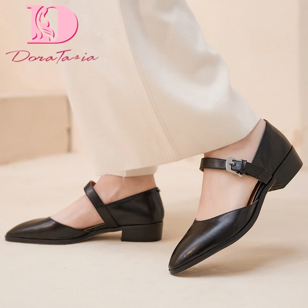 

Doratasia Hot New Design Genuine Cow Leather Pointed Toe Office Lady Shoes Woman Pumps Buckle Strap Buckle Strap Pumps Women