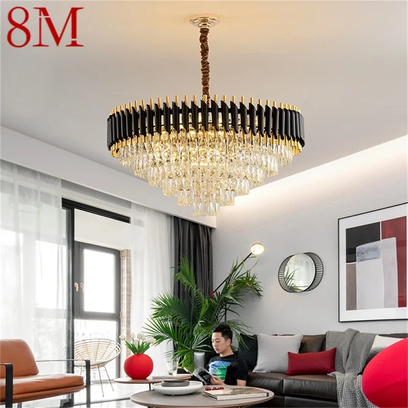 

8M Black Chandelier Fixtures Postmodern Luxury Crystal Pendant Lamp Light Home LED for Living Dining Room