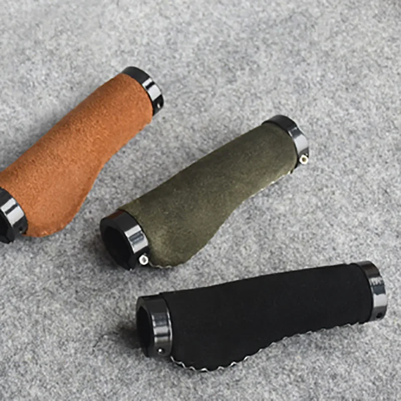Leather bicycle handle set with suede leather for ventilation, sweat absorption and retro mountain folding
