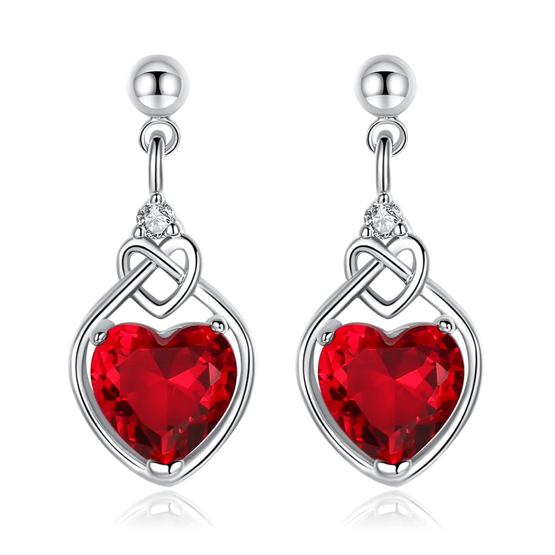 

1 Pairs Copper Material Pomegranate Red Heart Shape Drop Earrings Setting Cubic Zirconia Dangle Earrings for Women