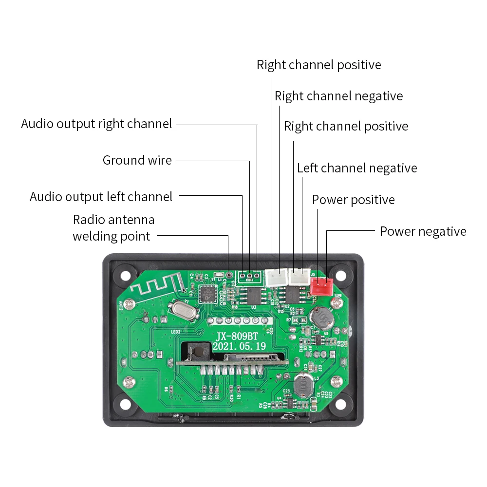 6W Amplifier Big Color Screen 12V MP3 Decoder Board Bluetooth5.0 Audio Module USB TF Radio Call with charging port For Speaker